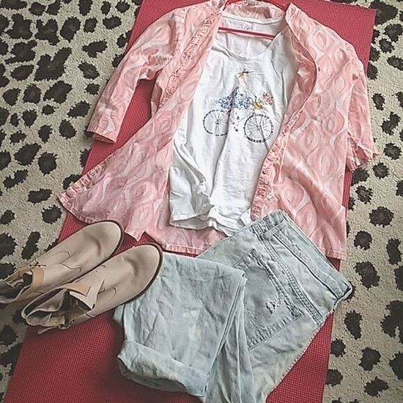 Hannah Peach & White Cotton Button-Down Blouse size M - Picture 7 of 7